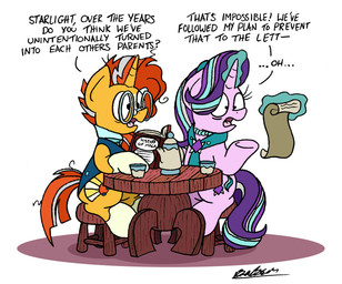 book clothed clothing dialogue duo female feral furniture horn humor magic male ring scroll table text bobthedalek friendship_is_magic hasbro my_little_pony mythology starlight_glimmer_(mlp) sunburst_(mlp) equid equine mammal mythological_creature mythological_equine unicorn 2018 english_text hi_res