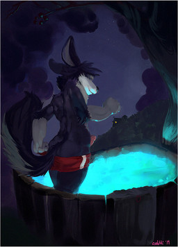 anthro arm_tuft biped black_body black_ears black_fur black_nose black_tail bottomwear butt cheek_tuft clothing elbow_tuft erection facial_tuft foreskin fur genitals glans gloves_(marking) humanoid_genitalia humanoid_penis male markings multicolored_body multicolored_fur outside penis pink_glans pink_penis plant red_bottomwear red_clothing shoulder_tuft smile solo standing tail three-quarter_view tree tuft two_tone_body two_tone_fur two_tone_tail undressing white_body white_fur white_inner_ear white_tail oselotti canid canine canis mammal wolf 2014 dated signature