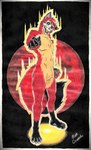 anthro arm_tuft black_background black_markings black_paws bone chest_tuft colored_nails feet fur glowing glowing_eyes glowing_mouth grey_nails hair male markings moon nails nude red_body red_fur red_moon shoulder_tuft simple_background skull skull_head solo tail tail_tuft tuft piztagraffito canid canine canis folfo fox hybrid mammal monster skulldog_(species) skullwolf_(species) wolf absurd_res full-length_portrait hi_res portrait traditional_media_(artwork)