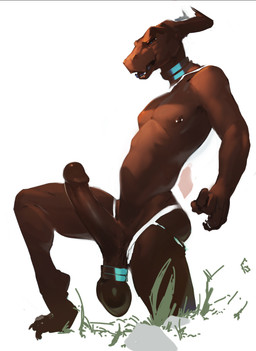 anthro ball_weights balls barbell_piercing big_balls big_penis brown_balls brown_body brown_eyes brown_glans brown_horn brown_penis erection genitals glans glistening glistening_eyes grass horn looking_at_viewer male male_anthro mostly_nude narrowed_eyes neckwear nipple_barbell nipple_piercing nipples nude nude_anthro nude_male open_mouth penis piercing plant rock saggy_balls simple_background solo standing darkgem mythology dragon mythological_creature mythological_scalie scalie