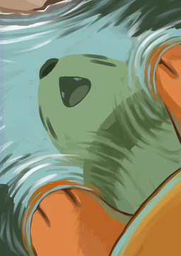ambiguous_gender fangs markings open_mouth orange_body paws reflection ripples solo teeth tongue water whisker_markings mononoke0307 nintendo pokemon buizel generation_4_pokemon pokemon_(species) 2025 hi_res