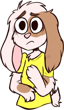 adolescent anthro clothed clothing fur male multicolored_body multicolored_fur nervous pink_nose solo standing two_tone_body two_tone_fur young young_anthro whalehappinessssai adult_swim cartoon_network pocket_mortys rick_and_morty morty_smith rabbit_morty hare lagomorph leporid mammal rabbit