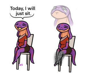anthro bodily_fluids chair clothed clothing countershading dialogue female furniture humor pares paresthesia purple_body simple_background sitting smile snake_hood solo static tears text the_truth white_background ncs keeshee cobra lamarian reptile scalie snake 2021 english_text hi_res signature