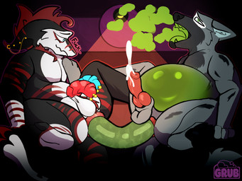 animal_genitalia animal_penis anthro anus balls bodily_fluids burping butt canine_genitalia canine_penis cum duo fart fart_cloud fart_fetish genital_fluids genitals male male/male penis tube tube_in_ass grubbs aquatic canid canine canis fish mammal sergal shark wolf 2026 4:3 hi_res