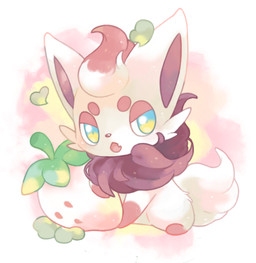 abstract_background alternate_color ambiguous_gender black_body black_fur black_inner_ear blue_eyes cheek_tuft chibi facial_tuft featureless_feet feet feral flesh_fang fluffy fluffy_tail food fruit fur giant_food gloves_(marking) head_tuft leaf leg_markings looking_at_viewer markings multicolored_eyes neck_tuft open_mouth plant quadruped red_body red_eyelids red_fur red_markings sitting socks_(marking) solo strawberry tail tuft two_tone_eyes white_body white_fur yellow_eyes michi_runi nintendo pokemon canid canine generation_5_pokemon mammal pokemon_(species) zorua