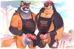animal_genitalia animal_penis anthro apron apron_aside apron_only areola backwards_baseball_cap backwards_hat balls baseball_cap belly biceps big_balls big_muscles big_penis bodily_fluids bottomless bottomless_anthro bottomless_male canine_genitalia canine_penis claws clothed clothing cloud daddy_kink day dripping duo erection eyebrows fence fur genital_fluids genitals glans grill hat headgear headwear holding_object humanoid_genitalia humanoid_penis knot looking_at_viewer male male/male musclegut muscular muscular_anthro muscular_male nipple_piercing nipples open_mouth open_smile outside pecs penis piercing plant precum precum_drip precum_string smile smoke spatula standing text text_on_apron text_on_clothing thick_arms thick_penis thick_thighs tools tree tuft uneven_balls vein super-tuler bradley_(zech4beans) brian_(huttser-coyote) canid canine canis domestic_dog mammal maned_wolf mastiff molosser rottweiler 2025 english_text hi_res signature