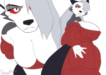 clothing female sweater topwear toonarscontent hellaverse helluva_boss mythology canid canid_demon canine canis demon hellhound mammal mythological_canine mythological_creature wolf absurd_res hi_res tagme