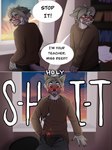 anthro blush bulge clothing dialogue erection eyewear facial_hair genitals glasses hair humanoid_genitalia humanoid_penis male penis solo teacher text underwear rimann nathan_wallace_(rimann) canid canine canis mammal wolf comic english_text hi_res