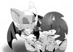 anthro bat breasts chaos_emerald cleavage clothed clothing duo eulipotyphlan female gem hedgehog male mammal monochrome rouge_the_bat sega sonic_the_hedgehog sonic_the_hedgehog_(series) unichrome-uni