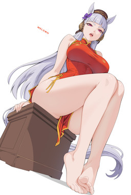 animal_ears asian_clothing big_butt biped breasts butt chinese_clothing chinese_dress clothed clothing dress east_asian_clothing female grey_hair hair red_clothing sitting solo thick_thighs melowh cygames uma_musume_pretty_derby gold_ship_(pretty_derby) animal_humanoid equid equid_humanoid equine equine_humanoid horse_humanoid humanoid mammal mammal_humanoid absurd_res hi_res