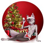 absurd_res anthro blizzard_entertainment bulge canid canine canis christmas christmas_clothing clothing domestic_dog fur girly grey_body grey_fur hearthstone hi_res holidays husky jim_(itsjimmm) male mammal nordic_sled_dog panties spitz underwear whimsicalcannibal