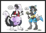 anthro black_border border duo male male/male oblivious species_transformation tail text transformation transformation_through_technology unaware_transformation virtual_reality danwolf15 nintendo pokemon danwolf_(character) canid canine canis generation_4_pokemon generation_6_pokemon goodra lucario mammal mephitid pokemon_(species) skunk wolf english_text hi_res