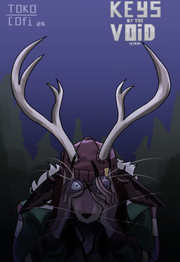 anthro black_ears black_hair claws clothing eyewear glasses grey_body hair hat headgear headwear horn jacket male night plant scared solo topwear tree wearing_glasses whiskers white_horn tokocofi voices_of_the_void dr._kel cryptid deer mammal absurd_res hi_res