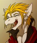 anthro blonde_hair clothing hair long_ears male sharp_teeth smile solo teeth cerezo mythology siegfried angel_dragon dragon mythological_creature mythological_scalie scalie icon