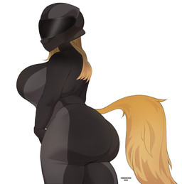 anthro armor big_breasts big_butt bodysuit breasts brown_body brown_fur brown_hair butt clothed clothing female fur hair headgear helmet huge_breasts long_hair simple_background skinsuit solo standing text thick_thighs tight_clothing white_background cherrikissu mabel_(cherrikissu) canid canine canis domestic_dog hunting_dog mammal saluki sighthound 2024 artist_name hi_res portrait three-quarter_portrait