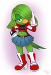 anthro beak boots breasts clothed clothing ear_piercing ear_ring feathers female footwear gloves green_body green_eyes handwear hoop_ear_ring looking_at_viewer non-mammal_breasts piercing ring_piercing shoes simple_background solo tail tail_under_skirt drxii ravrous fleetway_comics sega sonic_the_comic sonic_the_hedgehog_(comics) sonic_the_hedgehog_(series) tekno_the_canary avian bird canary finch oscine passerine absurd_res digital_media_(artwork) hi_res