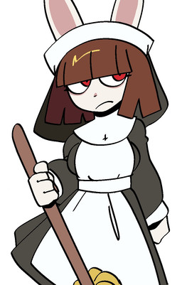 anthro bangs broom brown_hair cleaning_tool clothed clothed_anthro clothed_female clothing cross female female_anthro fur grey_clothing hair holding_broom holding_cleaning_tool holding_mop holding_object inverted_cross mop mouth_closed nun nun_outfit red_eyes simple_background solo white_background white_body white_clothing white_fur white_sclera xarop77 lagomorph leporid mammal rabbit 2025 digital_drawing_(artwork) digital_media_(artwork) hi_res portrait