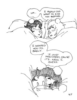 anthro bed blush dialogue duo female furniture hair half-closed_eyes lying narrowed_eyes open_mouth page_number round_ears round_nose simple_background speech_bubble text under_covers white_background gaydottiff ash_(gaydottiff) juliet_(gaydottiff) mammal mouse murid murine rodent 2024 black_and_white comic english_text hi_res monochrome trans_(lore) trans_woman_(lore)