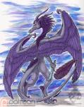 ambiguous_gender butt butt_pose dagger digitigrade feathered_wings feathers holding_object holding_weapon horn looking_at_viewer melee_weapon pose purple_body purple_feathers red_eyes solo standing tail weapon wings yami_griffin mythology dragon mythological_creature mythological_scalie scalie 2018 hi_res traditional_media_(artwork)