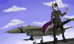 5_fingers aircraft airplane anthro black_nose day detailed_background fingers hair outside purple_eyes purple_hair sky solo vehicle tales_foxdale ace_combat ace_combat_4 f-16 canid canine canis domestic_dog mammal 5:3