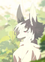 anthro breasts clothed clothing day female fur grey_body grey_fur hair kemono outside red_eyes solo white_body white_fur taracod ena_(taracod) canid canine mammal 2018 2d_animation animated no_sound short_playtime webm