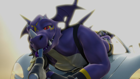 anthro armor belt big_tail car claws fangs first_person_view fuel fuel_dispenser fuel_pump gesture half-closed_eyes head_on_hand head_wings horn licking licking_object looking_at_viewer lying male muscular narrowed_eyes on_car on_front paws perspective plate pose seductive smile smiling_at_viewer smirk smirking_at_viewer solo sucking suggestive suggestive_gesture tail teeth tongue tongue_out tongue_wrap tusks unusual_wing_placement vehicle wings conditional_dnp samagthrav2 bandai_namco digimon dragoneer_(character) murasadramon hi_res