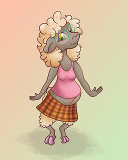 anthro belly_blush blush blush_lines body_blush bottomwear clothing digitigrade eyewear female fur glasses green_eyes green_eyewear green_glasses grey_body grey_fur looking_at_viewer navel orange_bottomwear orange_clothing orange_skirt outie_navel pattern_bottomwear pattern_clothing pattern_skirt pink_clothing pink_shirt pink_tank_top pink_topwear plaid plaid_bottomwear plaid_clothing plaid_skirt pregnant pregnant_anthro pregnant_female round_glasses shirt skirt smile smiling_at_viewer solo standing tank_top topwear wearing_glasses white_body white_fur seenty rayelle_(seenty) bovid caprine mammal sheep 2026 digital_drawing_(artwork) digital_media_(artwork) english_description hi_res trans_(lore) trans_woman_(lore)