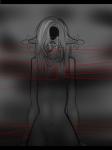 bodily_fluids creepy ears_down female hair lipstick long_ears long_hair looking_at_viewer makeup nipples nude pivoted_ears solo stitch_(sewing) tears biowolfmlya 3:4 hi_res monochrome