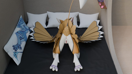 anthro anus ass_up bed butt feathers female furniture genitals nude paws solo tail vulva halfnar avali avian bird 3d_(artwork) blender_(artwork) blender_cycles_(artwork) digital_media_(artwork) hi_res