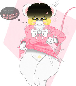 annoyed anthro asking_self bent_legs blonde_hair blonde_pubes blush blush_lines bottomless bow_ribbon breast_squish breasts cheek_spots clothed clothing clothing_pull cross-popping_vein curvy_figure exclamation_point eye_through_hair featureless_crotch female front_view fur fur_tuft hair hair_over_eye heart_nose heart_pupils heart_symbol hourglass_figure looking_at_viewer looking_back motion_lines obsessed pain_stars pain_symbols pink_clothing pink_shirt pink_topwear pressing_breasts pubes pulling_own_clothes pulling_own_shirt pupils question question_mark shadowed_face shirt simple_background solo squish tail text thick_thighs thinking thought_bubble topwear translucent translucent_hair tuft tugging_clothing walking walking_towards_viewer white_body white_fur yellow_eyes pyrangletriamid terrible_mouse lorna_(terrible_mouse) mammal mouse murid murine rodent absurd_res digital_media_(artwork) english_text hi_res ibispaint_(artwork) watermark