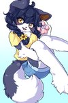 2024 2:3 4_fingers ahoge anthro barefoot black_hair blush border_collie bottomwear braided_hair braided_pigtails breasts canid canine canis claws clothing collie cotorita countershading cute_fangs cutoffs denim denim_bottomwear denim_clothing digital_media_(artwork) domestic_dog fangs feet female female_anthro finger_claws fingers floppy_ears fluffy fur gesture grey_body grey_fur hair herding_dog hi_res kemono koto0v0haru looking_at_viewer mammal multicolored_body multicolored_fur multicolored_tail neck_tuft open_mouth pastoral_dog pawpads paws pigtails sheepdog shirt shorts small_breasts solo t-shirt tail teeth toe_claws toes tongue topwear tuft two_tone_body two_tone_fur two_tone_tail waving waving_at_viewer white_body white_fur yellow_eyes
