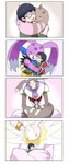 anthro beady_eyes black_hair blush brown_body brown_fur duo_focus evolutionary_family eyewear fur glasses group hair horn hug long_ears male pink_body hsnkz809 bandai_namco digimon digimon_survive lopmon_(survive) shuuji_kayama angel antylamon cherubimon cherubimon_(good) digimon_(species) human lagomorph leporid lopmon mammal rabbit turuiemon digital_media_(artwork) hi_res