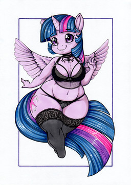 5_fingers anthro anthrofied bra breasts chibi choker cleavage clothed clothing curvy_figure female fingers fur hair hooves horn jewelry legwear long_hair looking_at_viewer necklace panties purple_body purple_eyes purple_fur solo stockings thick_thighs thigh_highs underwear voluptuous wide_hips wings longinius friendship_is_magic hasbro my_little_pony mythology twilight_sparkle_(mlp) equid equine mammal mythological_creature mythological_equine winged_unicorn absurd_res full-length_portrait hi_res portrait traditional_media_(artwork)
