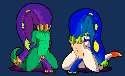 anal anal_penetration anthro anthro_on_feral bestiality bodily_fluids both_sexes_in_same_situation claws duo eyes_on_body female female_penetrated feral forced genital_fluids genitals green_body head_capture head_in_mouth imminent_vore knot male male/female male/male male_penetrated penetration penis pink_penis rape sex vaginal vaginal_penetration kabscorner bare_back_streets genesis_(kabscorner) vergence alien humanoid reptite scalie unknown_species worm animated