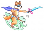 anthro balloon cape childhood clean_diaper clothed clothing diaper holding_balloon holding_melee_weapon holding_object holding_sword holding_weapon inflatable male mask melee_weapon modelling_balloon playing riding rocking_horse shaped_balloon solo straddling sword tail toddler topless weapon wearing_diaper young young_anthro sen_grisane_(artist) kennykitsune canid canine fox inanimate_object mammal