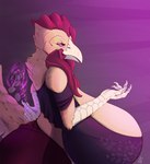 anthro big_breasts breasts cleavage clothed clothing female flower heart_symbol huge_breasts hyper hyper_breasts non-mammal_breasts plant rose_(flower) solo yellow_body draconder liz_(draconder) avian bird chicken galliform gallus_(genus) phasianid hi_res