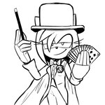 anthro black_tie_(suit) bow_tie cape card_deck clothing female gloves handwear hat headgear headwear holding_wand looking_at_viewer magician smile solo suit top_hat wand lettuce_(artist) sega sonic_the_hedgehog_(series) amy_rose eulipotyphlan hedgehog mammal 1:1 2025 black_and_white monochrome