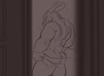 2_horns anthro back_ridge body_hair bottomwear breath butt butt_hair butt_peeking_out_of_shorts claws clothed clothing door dressing eyebrows first_person_view hand_on_pants horn looking_down male markings muscular muscular_anthro muscular_male pants ridged_tail simple_background solo steam steamy_breath tail topless xeoniios mythology ryzz_(xeoniios) dragon mammal mythological_creature mythological_scalie scalie 2022 digital_media_(artwork) sketch