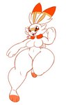 anthro anthrofied breasts exposed_breasts featureless_breasts featureless_crotch female fur huge_thighs hyper hyper_thighs nude open_mouth pokemorph smile solo thick_thighs white_body white_fur wide_hips kirbot12 nintendo pokemon generation_8_pokemon lagomorph mammal pokemon_(species) scorbunny 2019 digital_media_(artwork) hi_res