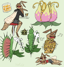 4_wings alcohol antennae_(anatomy) anthro arthropod_abdomen back_wings beverage bindings bodily_fluids bottomwear bound breasts brown_body carnivorous_plant claws clothed clothing compound_eyes exoskeleton eyelashes eyeliner fangs featureless_breasts female flower forced insect_wings leaf lying makeup mantis_arms multi_wing no_hands nude ocellis on_side plant plant_pred red_eyes saliva segmented_arms segmented_body segmented_tail shorts simple_background slime solo spikes spikes_(anatomy) teeth tendrils tentacles toe_claws topwear torn_bottomwear torn_clothing torn_shorts torn_sleeves torn_topwear unwilling_prey venus_flytrap vore wings vexedcalyx maeve_(vexedcalyx) arthropod elemental_creature flora_fauna insect mantis colored digital_drawing_(artwork) digital_media_(artwork) hi_res