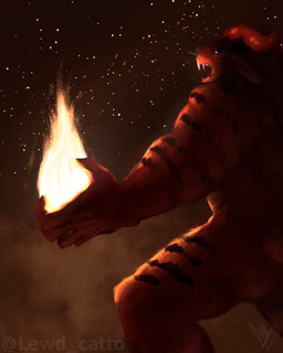 anthro black_sclera eyebrows fire fullcolor horn intimidation male muscular nude nude_anthro nude_male solo star lewd_catto vermell demon domestic_cat felid feline felis mammal 4:5 hi_res