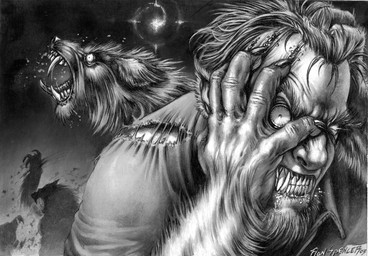 angry attack beard blood bodily_fluids claws clenched_teeth clothing detailed_background facial_hair fangs foreshortening group growth hand_on_head looking_at_viewer male muscular night nightmare_fuel outside pencil_(object) saliva sharp_teeth shirt solo_focus star teeth tongue tongue_out topwear torn_clothing transformation wounded fobiapharmer ron_spencer mythology werewolf_the_apocalypse white_wolf_publishing world_of_darkness_(series) canid canine canis changeling_(world_of_darkness) hakken_(world_of_darkness) human mammal mythological_canine mythological_creature werecanid werecanine werecreature werewolf wolf 2009 detailed monochrome traditional_media_(artwork)