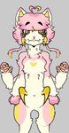 4_arms 4_eyes digitigrade eye_bags fangs female fluffy fur hair heart_(marking) heart_hair heart_symbol markings multi_arm multi_eye multi_limb pedipalps pink_body pink_fur pink_hair simple_background solo teeth yellow_eyes kittencrumb string_(kittencrumb) arachnid arthropod domestic_cat felid feline felis hybrid mammal spider absurd_res hi_res