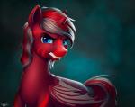 bat_pony blue_eyes equid eyebrows fan_character feral grey_hair hair hasbro hi_res horn l1nkoln looking_at_viewer male mammal membrane_(anatomy) membranous_wings my_little_pony red_hair simple_background solo teeth wings