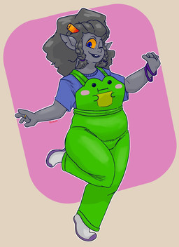 animal_print bangle blue_clothing blue_eyes blue_shirt blue_topwear braided_hair buckteeth clothing female hair humanoid_pointy_ears jewelry overalls pointy_ears ring shirt solo teeth tied_hair topwear yellow_sclera cheetoeater conditional_dnp homestuck ms_paint_adventures sleipnir_volsunga_(cheetoeater) alien amphibian frog humanoid troll_(homestuck) 2022 hi_res
