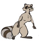 anthro black_eyes breasts brown_body brown_fur chest_tuft dipstick_limbs featureless_breasts female fur grey_body grey_fur markings simple_background solo striped_markings striped_tail stripes tail tail_markings thick_thighs tongue tongue_out tuft whiskers white_background wide_hips suspnik mammal procyonid raccoon