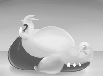 belly big_belly huge_belly overweight solo saphiros nintendo pokemon generation_6_pokemon goodra pokemon_(species) 2015 greyscale monochrome