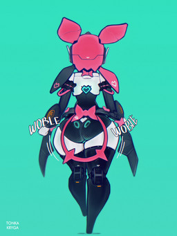 antenna_wire armwear big_butt black_body black_clothing black_gloves black_handwear black_legwear black_thigh_highs blue_background bow_ribbon butt clothing elbow_gloves featureless_feet feet female frilly frilly_clothing frilly_gloves gloves glowing hair handwear heart_symbol huge_thighs legwear machine metal_hair multicolored_body not_furry onomatopoeia pigtails pink_body pink_hair rear_view reticle robotic robotic_leg simple_background solo sound_effects target_on_butt text thick_thighs thigh_highs walking white_body wide_hips tonka_kryga mihoyo zenless_zone_zero aria_(zenless_zone_zero) humanoid robot robot_humanoid 2026 absurd_res hi_res portrait watermark