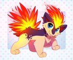 blue_eyes countershading feral fire male markings mottled mottled_body paws purple_body quadruped red_markings solo tan_body bloominglynx nintendo pokemon blitz_(gyro) fan_character generation_2_pokemon pokemon_(species) quilava 2024 hi_res