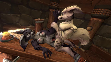 anthro anthro_penetrated big_tail black_body breasts duo female female_penetrated fur green_eyes grey_body grey_fur male male/female male_penetrating male_penetrating_female nipples penetration penile penile_penetration penis_in_vagina public public_nudity public_sex sex short_stack striped_body stripes submissive submissive_female tail teeth vaginal vaginal_penetration white_body white_eyes kuyenroo blizzard_entertainment warcraft hashi_(sralivewolfox) koda_(kuyenroo) canid canine fox mammal true_fox vulpera 16:9 3d_(artwork) 3d_animation animated digital_media_(artwork) high_framerate no_sound short_playtime webm widescreen